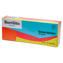 Goma Bicolor BARRILITO® modelo GBR40 caja con 36 piezas.